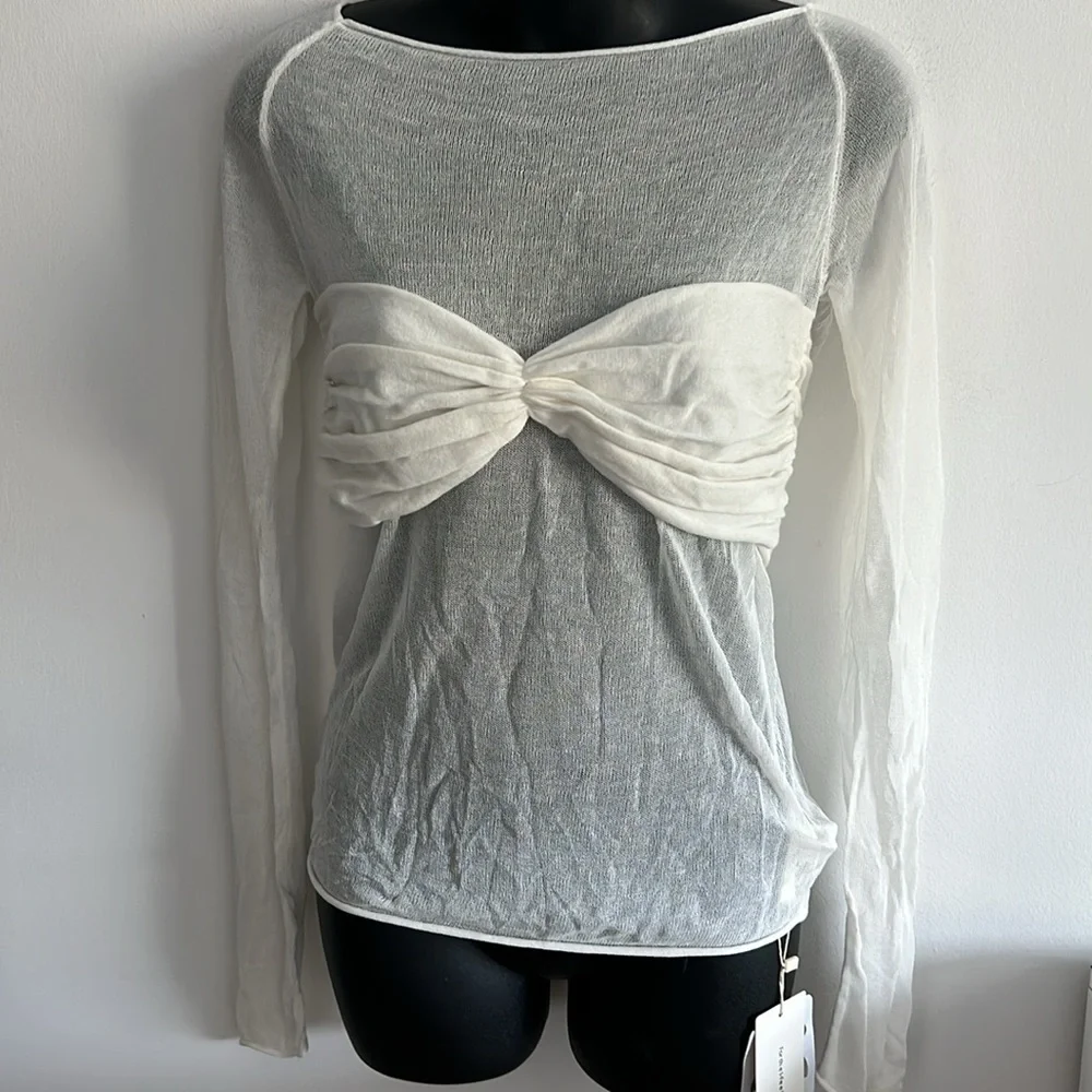 NWT Commense Off Shoulder Knit Mesh Top - Picture 3 of 8